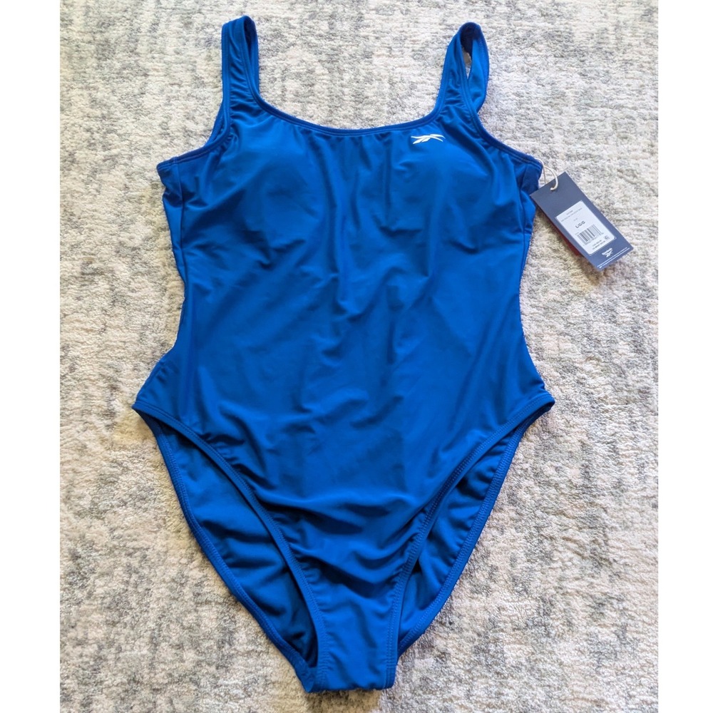 Reebok One Piece Swimsuit Women Sz L Blue Low Scoop Back NWT Lifeguard Swim Team